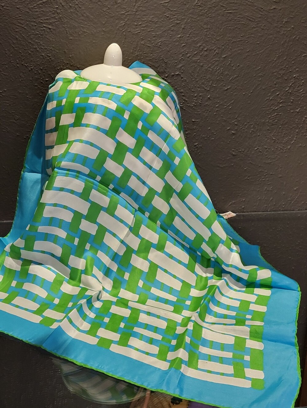 Sally Gee 70s Rayon/Silk 23" Square Scarf Blue/Green